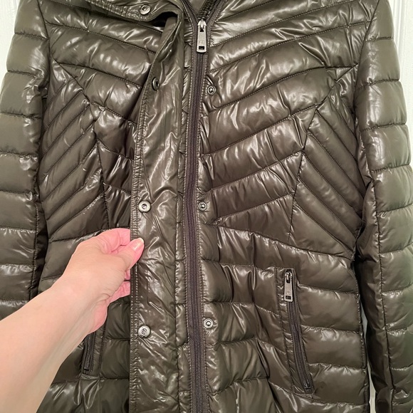 Kenneth Cole Military Green Hooded Zip Up Jacket with Faux Fur Lined Hood Sz M - Picture 7 of 15